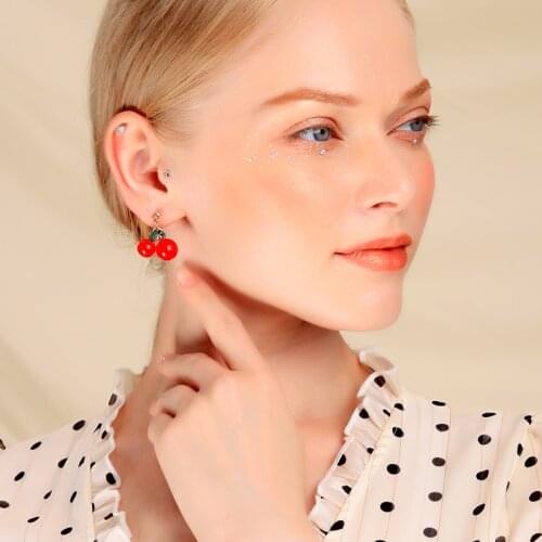 Timlee E309 Free Shipping,New Originality Cute Cherry Alloy Dangle Earrings,Fashion Jewelry Wholesale