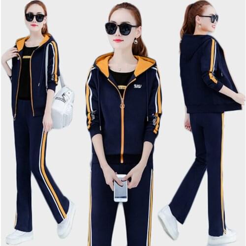 Trending Products Sporting suit female Casual Tracksuit 3 piece set Lady clothes set Tops +T-shirt+ Wide leg pants Free shipping