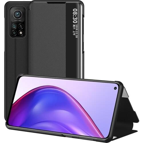 Smart Clear Window View Flip Case For Xiaomi 10T Pro 10T Lite POCO X3 Nfc Luxury Case Stand PU Leather Phone Cover Coque