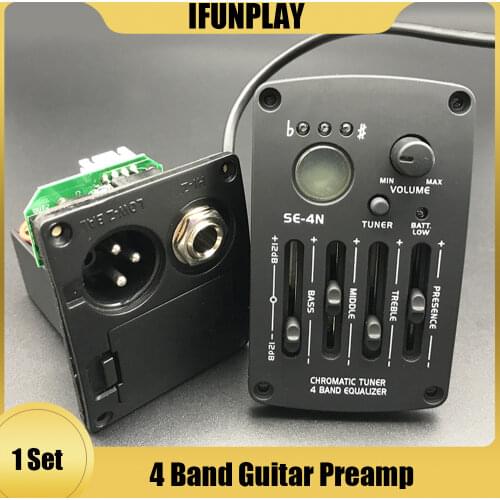 Acoustic Guitar Preamp SE-4N 4 Bands EQ Equalizer Pickup Guitarra Preamp Piezo Pickup with LCD Tuner Guitar Parts & Accessories
