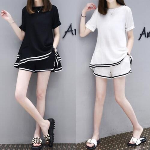 Europe station new summer womens dress large loose two piece casual short sleeve shorts sports suit