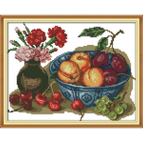 Everlasting Love Cherry Fruit Chinese Cross Stitch Kits Ecological Cotton Fabric 11 CT DIY Christmas Decorations For Home Gift