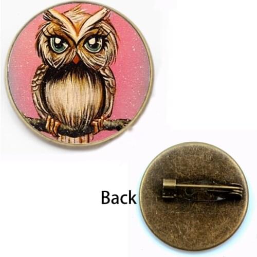 Vintage Cute Owl Art Pattern Brooch Charm Glass Cabochon Badge Fashion Man Woman Children Gift Party Souvenir Handmade Logo DIY