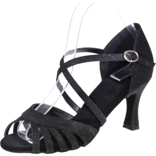 Sexy Cross Cut-Outs Buckle Party Women Sandals 2020 New Peep Toe Sequined Cloth 7.5CM Strange Style High heels Bling women shoes