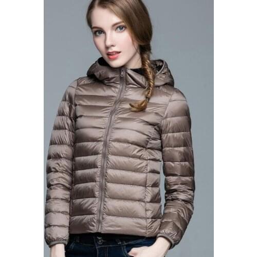 Women Down Jacket Hooded 90% White Duck Down Warm Overcoat Solid Color Portable Outerwear Plus Size Ultra Light Down Coat Winter