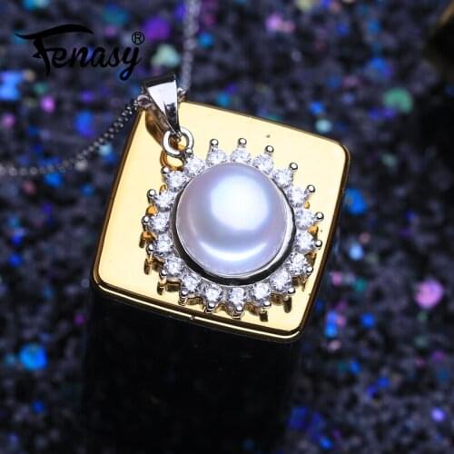 FENASY Pearl Jewelry New Custom 925 Sterling Silver Sun Shape Pendant Genuine Natural Freshwater Pearl Necklaces For Women