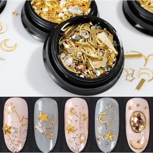 1 Jar mixed sizes micro 3D metal nail art decoration rhinestones caviar beads bullion gold bar line manicure nails accessoires