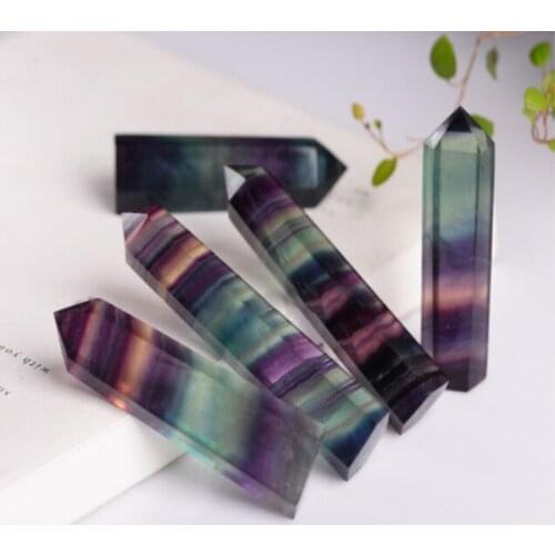 100% Natural Fluorite Crystal Colorful Striped Fluorite 3.5-6CM Quartz Crystal Stone Healing Hexagonal Wand Treatment Stone