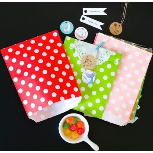 100pcs Mix Color Kraft Paper Bags Colorful Dot Stripe Zigzag Candy Cookie Party Favor Bag Craft Treat Bags Wrapping Supplies