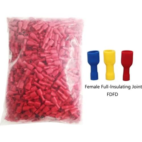 1000PCS Cold pressed mother fully insulated terminal block 6.3 plug spring wire electrical connectors for cable crimp terminals