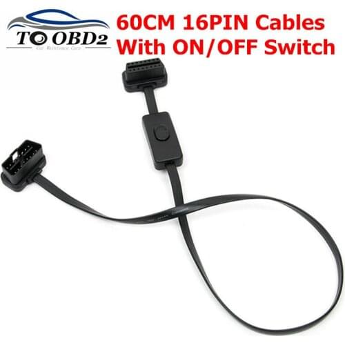 16 Pin Male to Female OBD2 Extension Adapter Connector 60cm 16PIN Extension cables With ON/OFF Switch To prevent battery damage