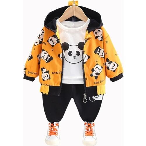 Toddler Baby Girls Boys Clothing Sets Spring Autumn Cute Cartoon Panda Kids Hooded Jacket+T-shirt+Pants 3Pcs Casual Outfits