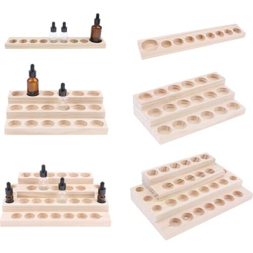 9/18/30 Slots Natural Wood Essential Oil Display Stands Holder Rack Storage Organizer for 5-15ml Bottles Aromatherapy Organizer