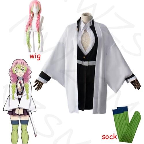 Anime Demon Slayer Kimetsu No Yaiba Cosplay Costume Kanroji Mitsuri Wig Women Cosplay Demon Blade Cloth Kimono