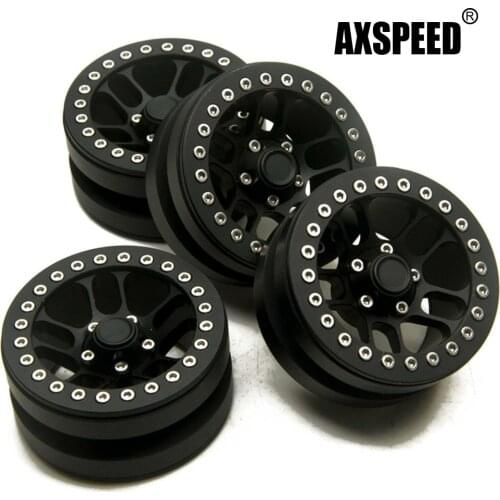 AXSPEED Black 1/10 RC Crawler 1.9 inch Alloy Beadlock Wheel Rims for SCX10 F350 D90