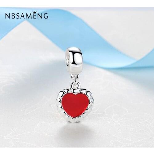 New Original Beads Charm Alloy Love Heart Dangle Charm Red Fit Bracelets DIY Women Jewelry Making