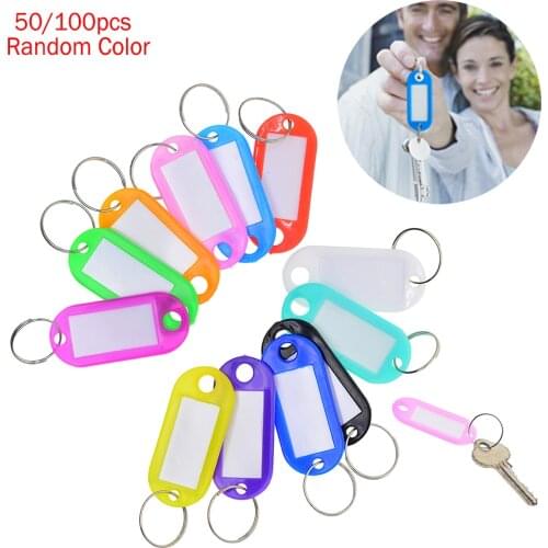 Colorful Key ID Label Tags Split Ring Keyring Keychain Assorted Color Plastic Key ID Label Name Card Tags Keychains 50 100 Pcs