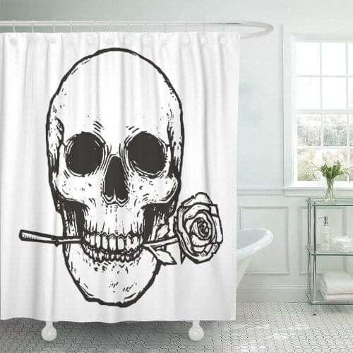 Dead Human Skull and Rose Man Death Engraving Ghost Shower Curtain Waterproof Polyester Fabric 72 x 72 Inches Set with Hooks