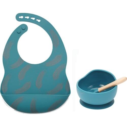 Baby Colorful Feeding Set Cartoon Bibs Food Grade Silicone Suction Bowl Nou-slip Plate Tableware for Kid Infant Toddler