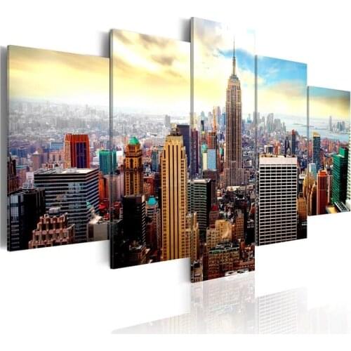 DIY Picture Building Diamond Wall Painting New York City 5D 5 Pcs Full Round Drill Home Decor Embroidery Cross Stitch Beadwork