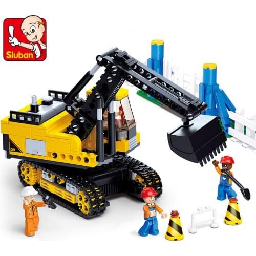 SLUBAN Crawler Excavator Creative City Figures MOC Construction works Building Blocks Bricks Classic Model Toy For Children Gift