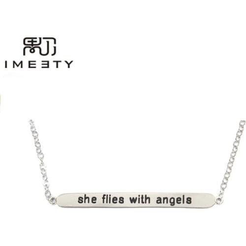 IMEETY custom jewelry horizontal bar necklace engraved in black sterling silver engraved bar necklaces for her