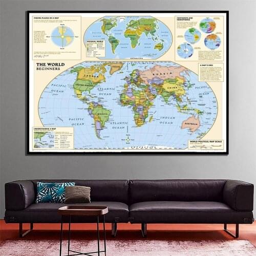 A2 Size The World Map Simple Version Fine Canvas Spray Painting For Beginner Home Office Wall Decor Map