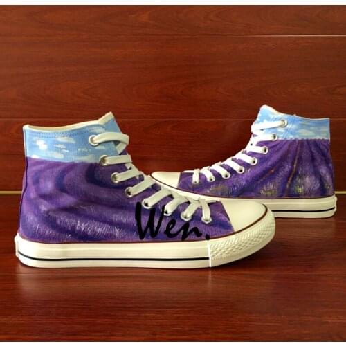 Wen Design Custom Hand Painted Shoes Lavender Birthday Gifts for Women Girls Purple High Top Canvas Sneakers