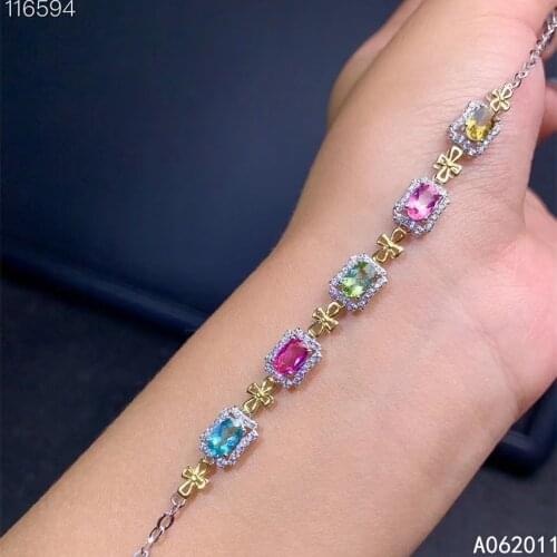 KJJEAXCMY fine jewelry natural Tourmaline 925 sterling silver fashion new girl gemstone hand bracelet support test