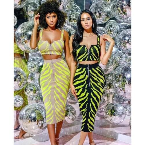 New summer Sexy 2pcs bandage dresses set with sexy mini tank top for sexy lady Leopard jacquard bandage casual dress suit