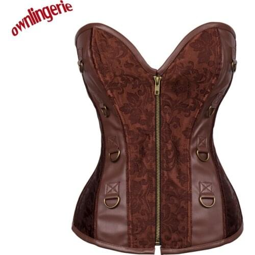 Brown Leather Corset Steampunk Bustier Top Latex Slim Corsets and Bustiers Sexy Gothic Lingerie for women
