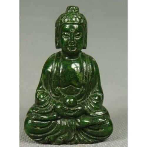 Chinese Old Handwork Green Jade Carving Buddha Pendant Netsuke