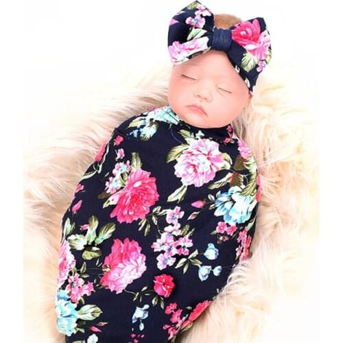 Fashion Baby photography blankets envelopes floral Receiving Blankets cotton with Headbands girls baby blankets newborn
