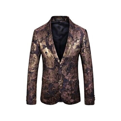 Mens New Plant Flower Embroidery Slim Fitting Top Mens Fashion City Flat Collar Two Single Breasted Casual Clothes