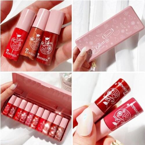 10 Pieces Of Pink Pearl Set Box Lip Gloss Dyed Lip Lip Mirror Moisturizing Cute Lipstick Lasting Liquid Moisturizing Glaze Y7F4