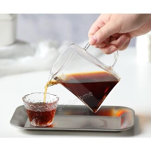 Japanese Creative Hand Brewed Coffee Sharing Pot Cup Set with Tray, Heat-resistant Glass Square Kettle 350ml Handmad