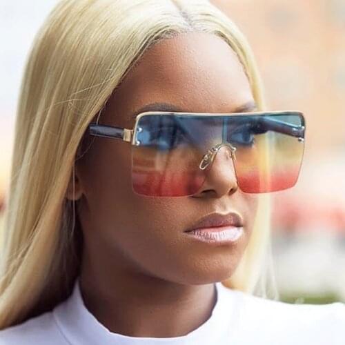 QPeClou 2021 New Oversized Square Sunglasses Women Men Vintage Brand Designer Gradient Sun Glasses Female Half Frame Color Gafas