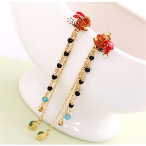 European and American Tassel Long Beaded Earrings Temperament Personality Trend Fashion Cute Enamel Animal Stud Earring Earrings