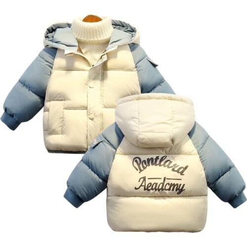 2021 Autumn Winter Children Cotton Clothing Boy Girl Thicken Warm Hooded Down Jacket Kids Outerwear Baby Color Matching Top Coat