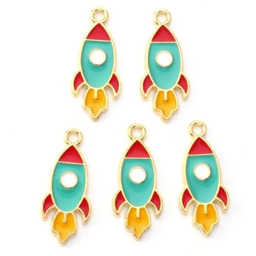 10Pcs Gold Plated Alloy Enamel Pendants Cute Spaceman Rocket Moon Star Charms For Necklace Bracelet Earring Jewelry Making
