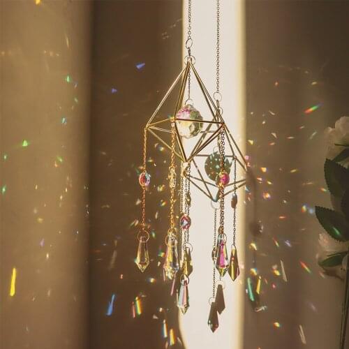 Natural Amethyst Wind Chimes Sun Moon Crystal Light Catcher Prism Pendant Rainbow Maker Garden Window Chandelier Hanging Decor