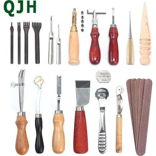Professional Leather Craft Tool Kit Hand Sewing Stitching Punch Kit Slotting Polishing Rod Awl Accessories DIY Tool Kit