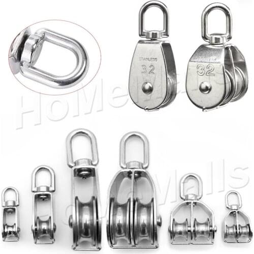 304 Stainless Steel Lifting Rope Pulleys Wheel Swivel Marine Traction Pulley Heavy Duty Single Or Double Slide Roller Wheels