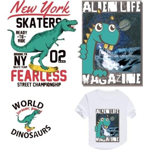 Cute Jurassic Park Dinosaur Iron Patch for Clothing Heat Transfer Cartoon Anime for Childrens T-shirt Stickers Diy Appliques