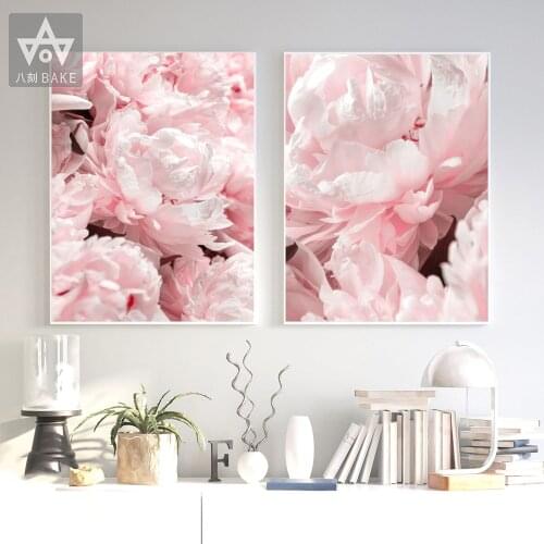 Nordic Minimalist Posters and Prints Pink Peony Flower Girls Room Decor Canvas Painting Wall Art Picture for Living Room Decor