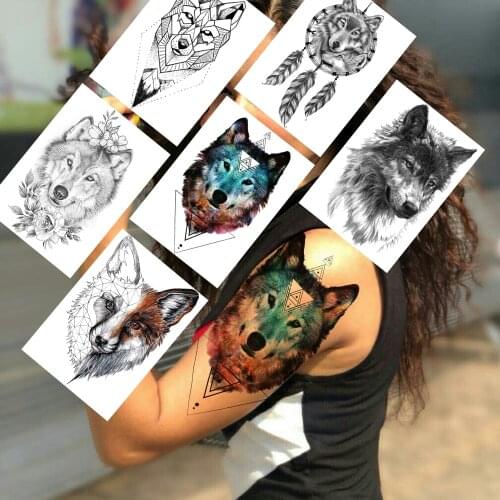 Geometric Wolf Temporary Tattoos Realistic Fake Dreamcatcher Planets Tatoo Adults Fashion Body Art Arm Tatoos Sticker For Adult