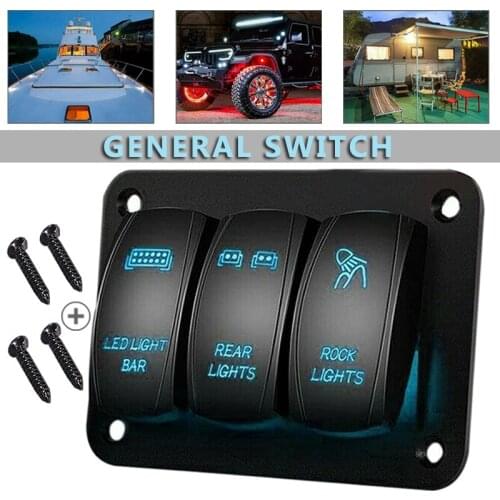 Waterproof 3 Gang Blue LED Light Rocker Switch Panel High Quality for Car Marine Boat Yachts Control Switches Accessories
