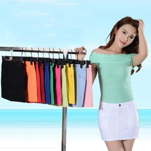 Womens Female Summer Girl Jeans Skirts Cotton Black Candy Color Mini Pencil Denim Skirts Women Plus Size Hip Short Denim Skirt