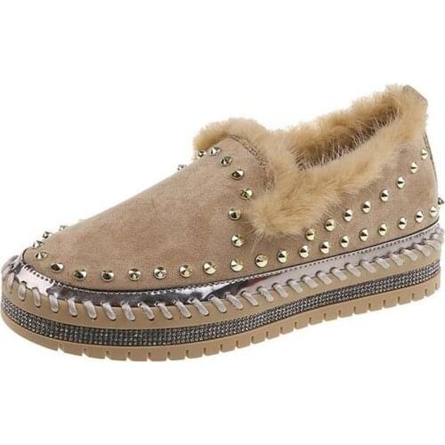 Large size womens boots winter new thick bottom round head rivet women shoes fashion casual warm platform womens snow boots