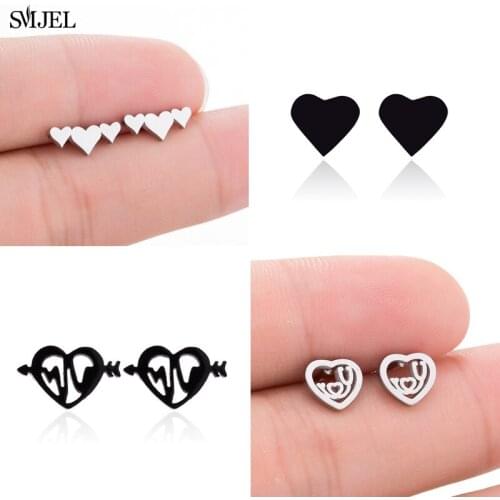 SMJEL Small Wave Heart Earrings for Women Design Heart Earrings Studs Stainless Steel Women Accessories Jewelry Brincos Bijoux